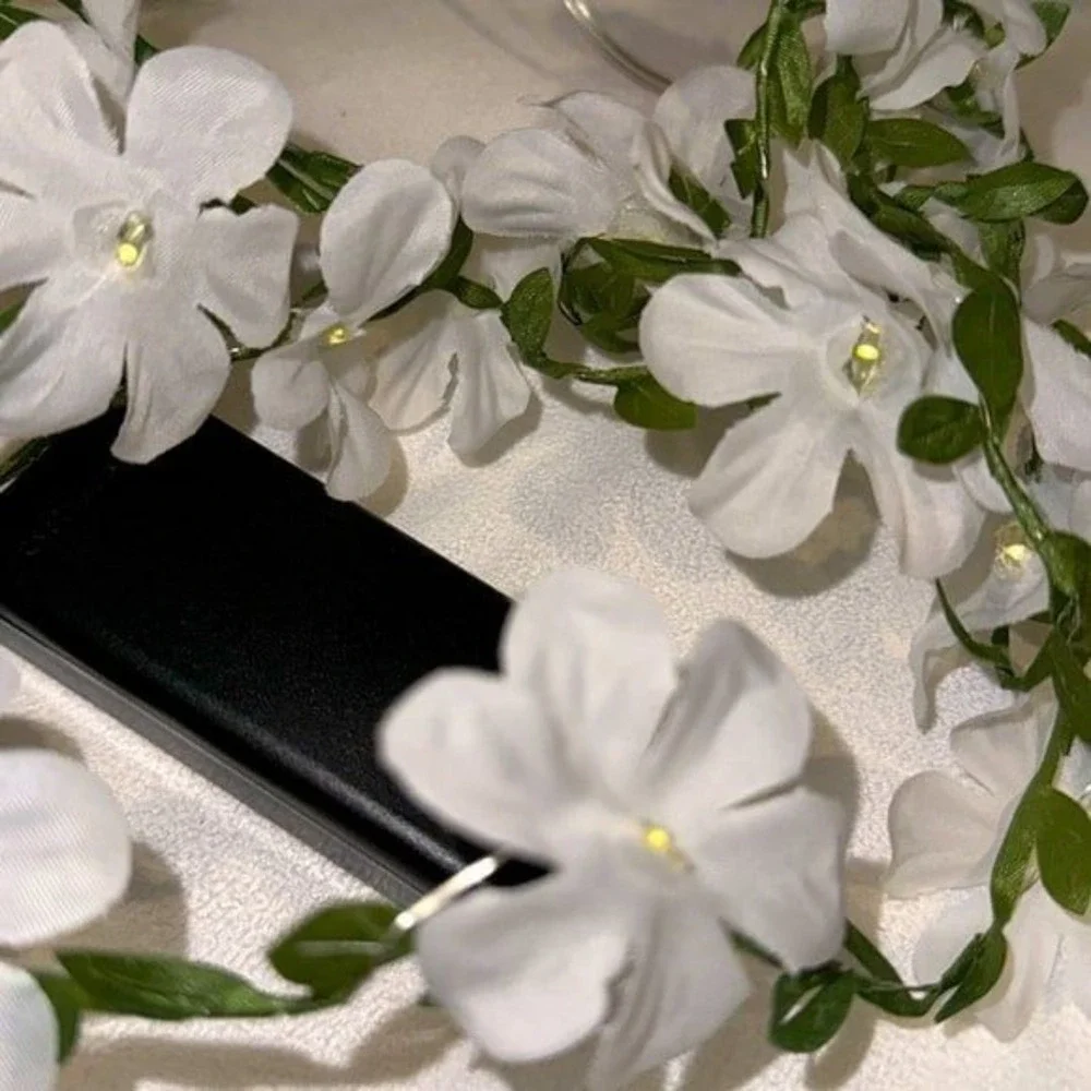 Floral String Lights with White Petals